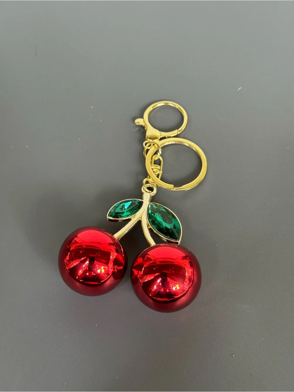 NWOT Cherry Bag Charm Gold Crystal Keychain